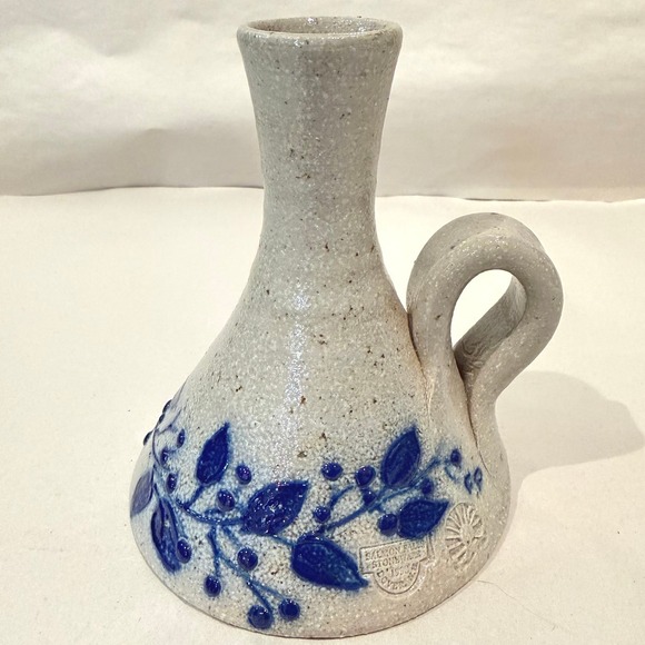 Salmon Falls Stoneware Blueberry Vine Candleholder 1998 Signed F Schwenbeck